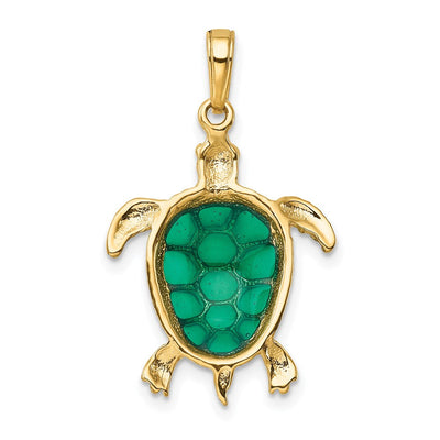14K Green Enameled Sea Turtle Pendant, 29 x 18mm