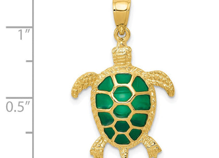 14K Green Enameled Sea Turtle Pendant (Style K4256)