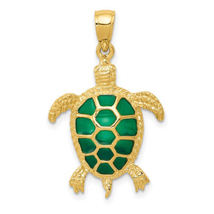 14K Green Enameled Sea Turtle Pendant (Style K4256)