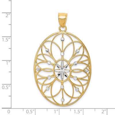 14K White Gold/ Rhodium Floral Medallion Pendant