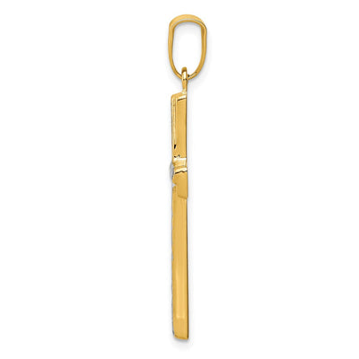 14K w/Rhodium Diamond-Cut Cross Pendant, 37 x 18mm