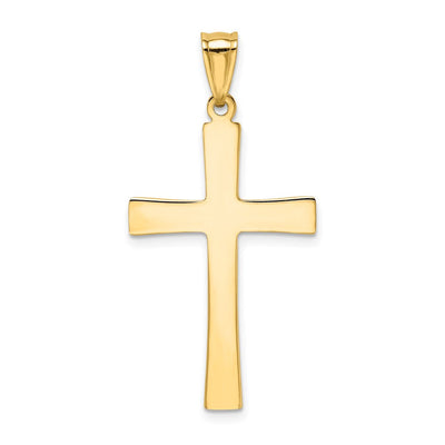 14K w/Rhodium Diamond-Cut Cross Pendant, 37 x 18mm