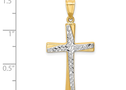 14K w/Rhodium Diamond-Cut Cross Pendant (Style K4321)