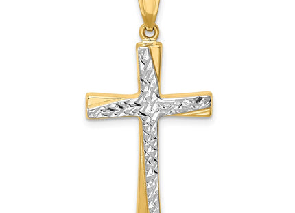 14K w/Rhodium Diamond-Cut Cross Pendant (Style K4321)