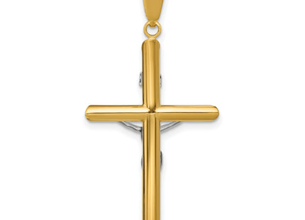 14k Two-tone Hollow Crucifix Pendant, 41 x 20mm