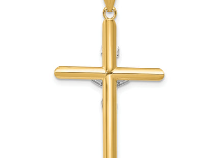 14k Two-tone Hollow Crucifix Pendant, 36 x 18mm