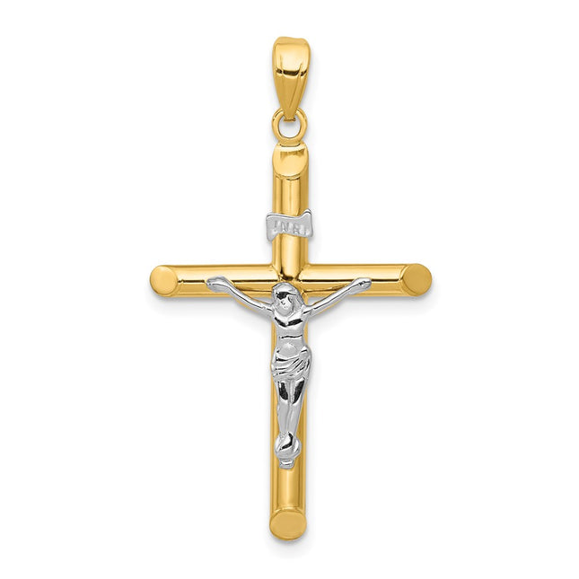 14k Two-tone Hollow Crucifix Pendant, 36 x 18mm