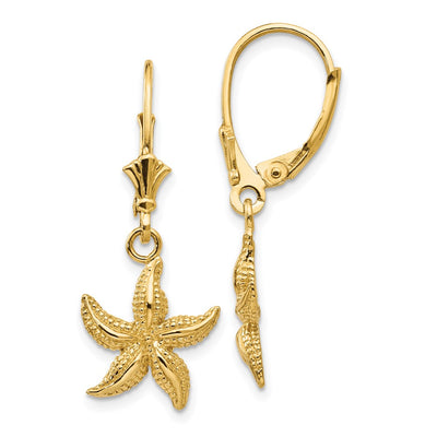 14K Starfish Leverback Earrings