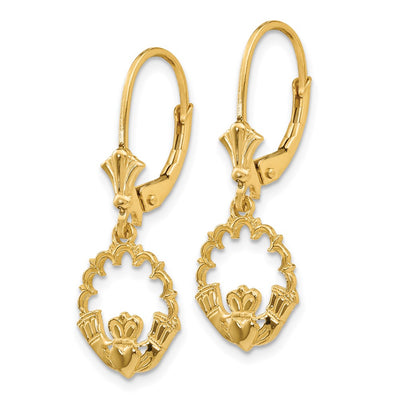 14K Claddagh in Circle Leverback Earrings