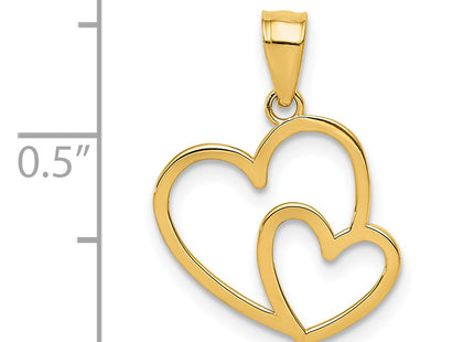 14K Polished Double Heart Pendant, 19 x 15mm