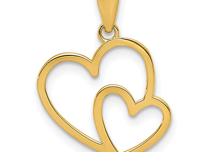 14K Polished Double Heart Pendant, 19 x 15mm