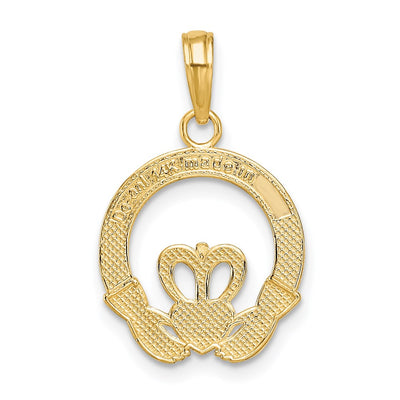 14K Satin Diamond-cut Flat-Backed Claddagh Pendant