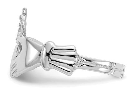 14K White Gold Polished Royal Crown Claddagh Ring, view 2
