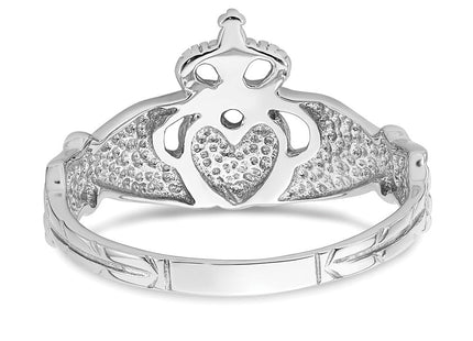 14K White Gold Polished Royal Crown Claddagh Ring, view 5