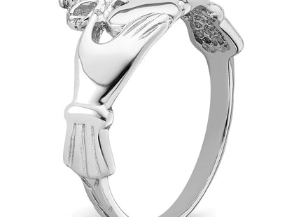 14K White Gold Polished Royal Crown Claddagh Ring, view 6