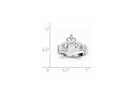 14K White Gold Polished Royal Crown Claddagh Ring, view 8