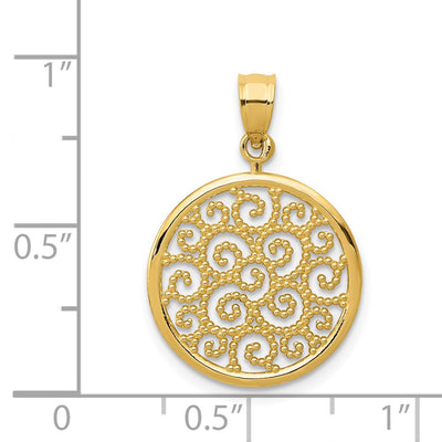 14K Filigree Round Pendant