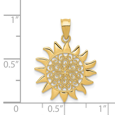 14K Polished Filigree Sun Pendant