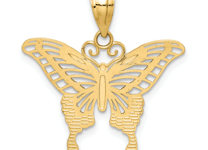 14k and Rhodium Diamond-cut Butterfly Pendant
