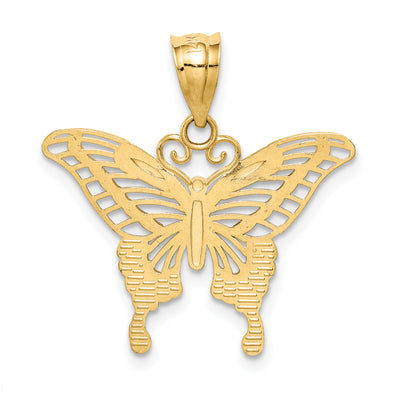 14K and Rhodium Diamond-cut Butterfly Pendant