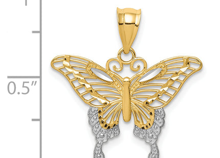 14k and Rhodium Diamond-cut Butterfly Pendant