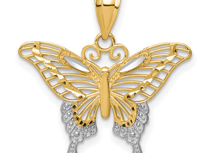 14k and Rhodium Diamond-cut Butterfly Pendant