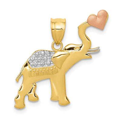 14K Two-tone w/White Rhodium Elephant w/Heart Pendant