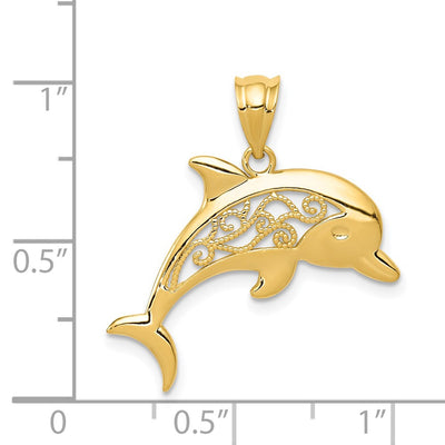 14K Filigree Dolphin Pendant