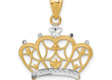 14k and Rhodium Crown Pendant