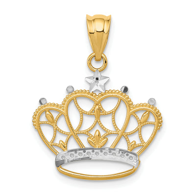 14K and Rhodium Crown Pendant