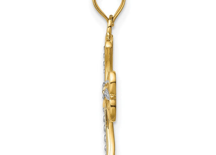 14K w/Rhodium Diamond-Cut Cross Pendant (Style K5018)