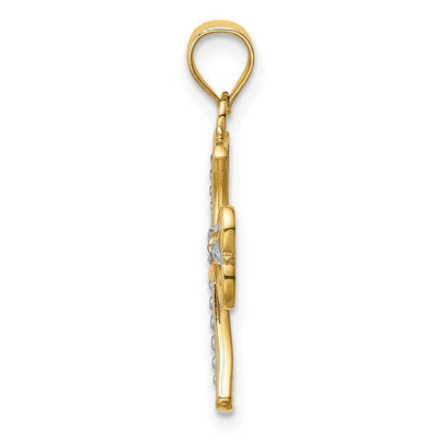 14K w/Rhodium Diamond-Cut Cross Pendant, 18 x 14mm