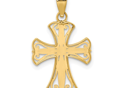 14K w/Rhodium Diamond-Cut Cross Pendant (Style K5018)