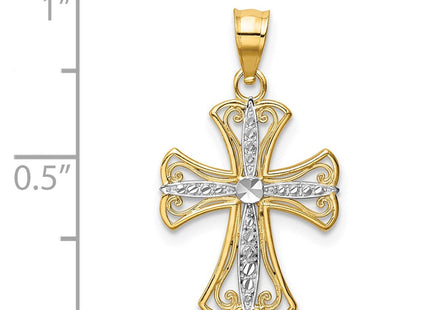 14K w/Rhodium Diamond-Cut Cross Pendant (Style K5018)
