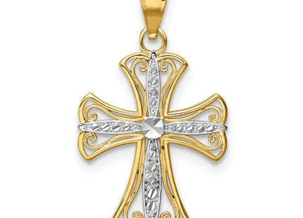 14K w/Rhodium Diamond-Cut Cross Pendant (Style K5018)