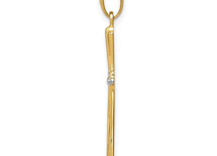 14K w/Rhodium Diamond-Cut Cross Pendant (Style K5034)