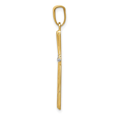 14K w/Rhodium Diamond-Cut Cross Pendant, 30 x 19mm
