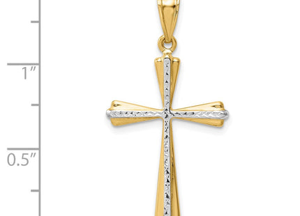 14K w/Rhodium Diamond-Cut Cross Pendant (Style K5034)