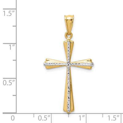 14K w/Rhodium Diamond-Cut Cross Pendant, 30 x 19mm