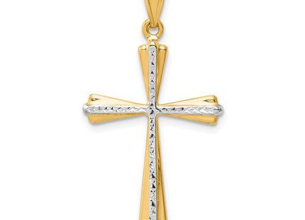 14K w/Rhodium Diamond-Cut Cross Pendant (Style K5034)