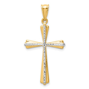 14K w/Rhodium Diamond-Cut Cross Pendant (Style K5034)