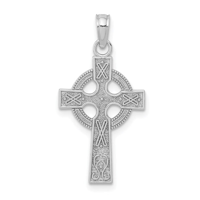 14k White Gold Celtic Cross Pendant, 27 x 13mm