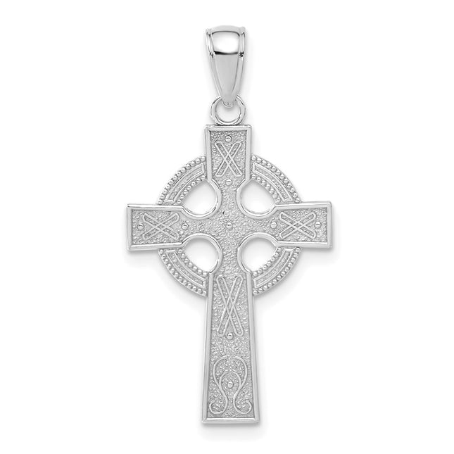14k White Gold Celtic Cross Pendant, 32.6 x 17mm