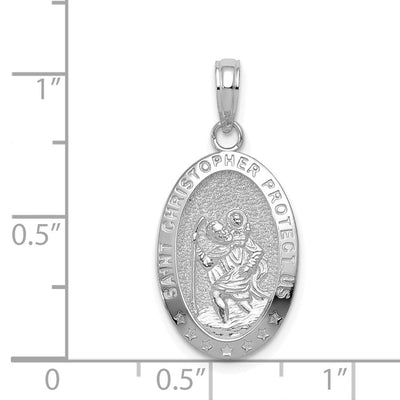 14K White Gold Saint Christopher Medal Pendant, 27.3 x 12.75mm