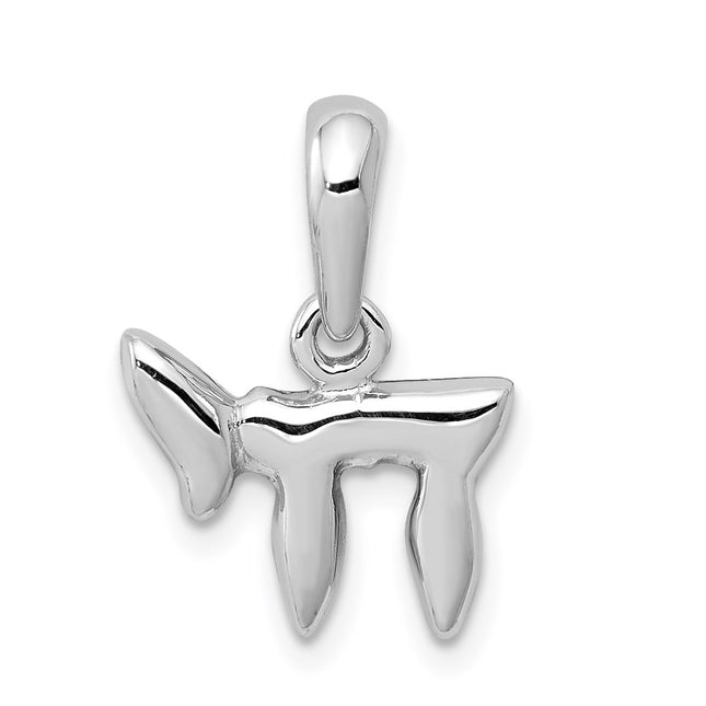 14K White Gold Chai Life Pendant, 18 x 13mm