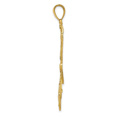 14K w/Rhodium Polished D/C Filigree Dragonfly Pendant