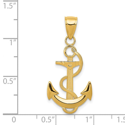 14K Polished Anchor with Textured Rope Pendant