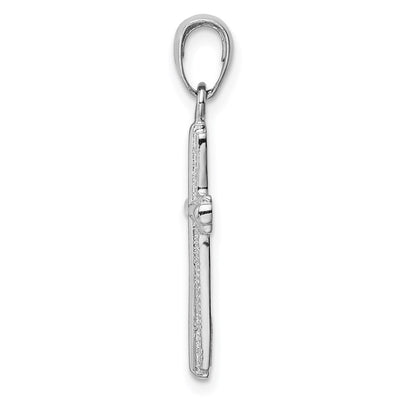 14K White Gold Polished Cross With Striped Border Pendant, 27 x 13.5mm