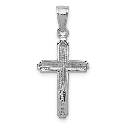 14K White Gold Polished Cross With Striped Border Pendant, 27 x 13.5mm