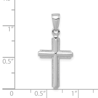 14K White Gold Polished Cross With Striped Border Pendant, 27 x 13.5mm